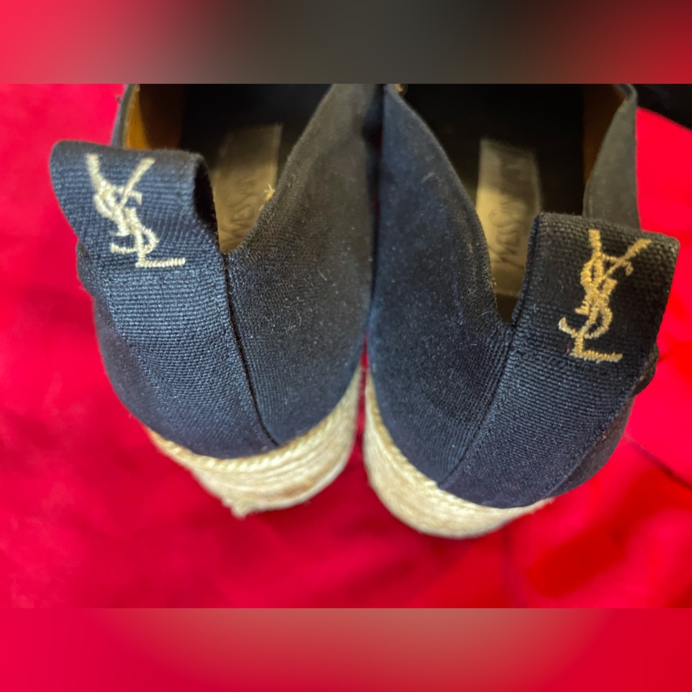 YVES SAINT LAURENT Vintage Canvas Wedge Espadrilles Heeled Espadrille YSL 8.5 9 - Picture 11 of 14